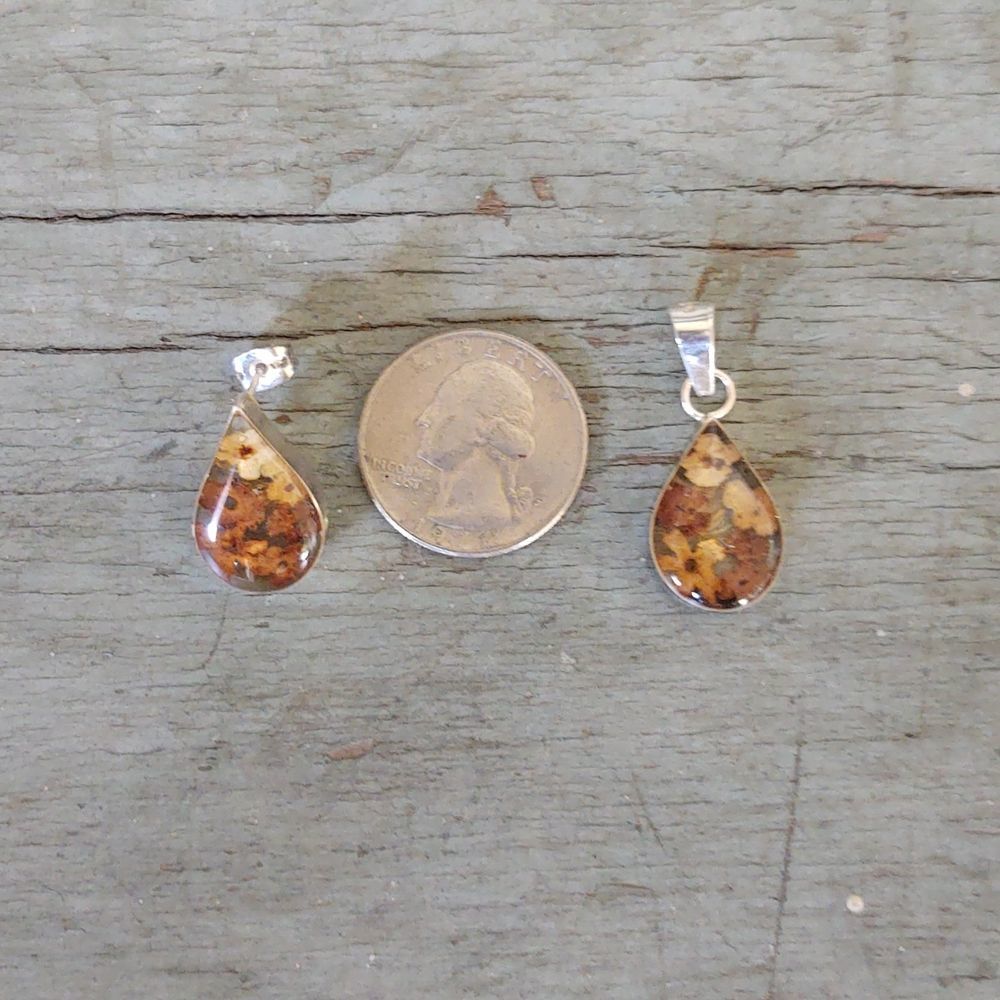 VTG 925 Sterling Pressed Flowers Earrings Pendant SET 🌺 - Picture 9 of 10